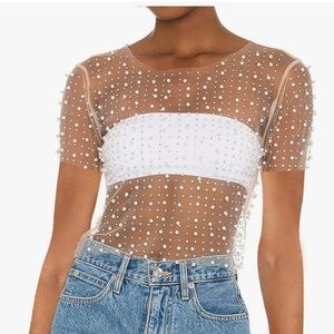 Elegant Sheer White Beaded Top